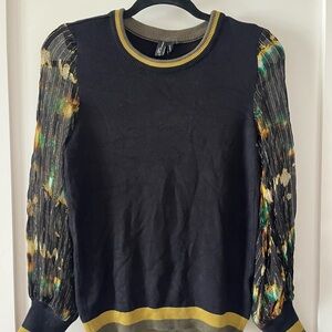 Blank London Women's Black and Gray Crewneck Sweater with Yellow Stripe